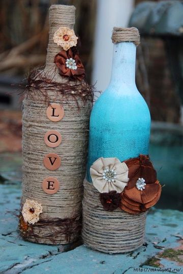 botellas decoradas para matrimonio rustico