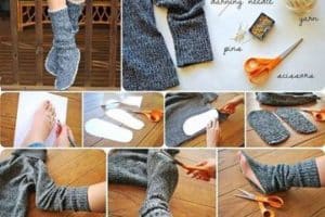 como hacer pantuflas de tela con la manga de un sweter