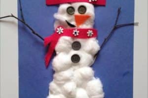 muñeco de nieve con algodon para decorar