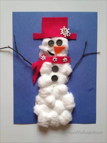 muñeco de nieve con algodon para decorar