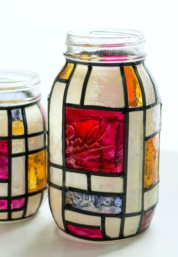 envases de vidrio decorados de falso vitral