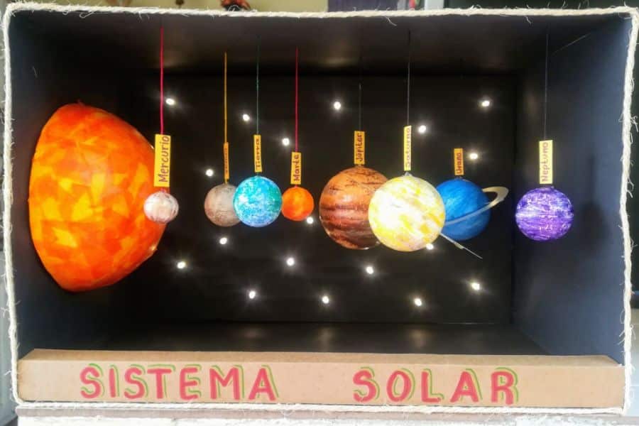 sistema solar reciclable con tapitas colgantes