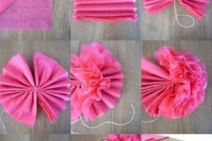 como hacer pompones de papel seda medidas