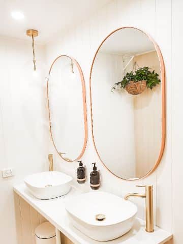 espejos ovalados para baños de madera