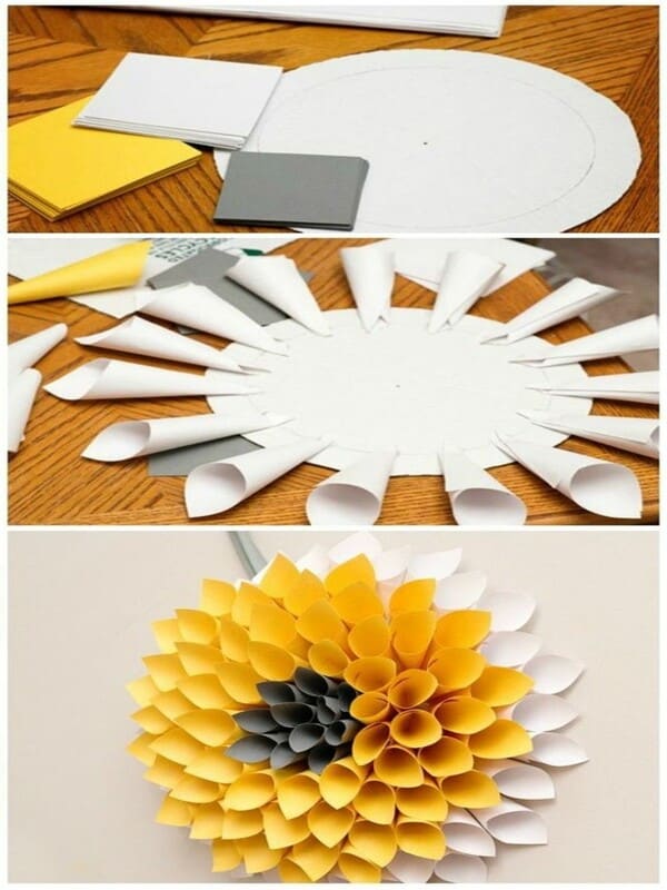 girasoles hechas de papel