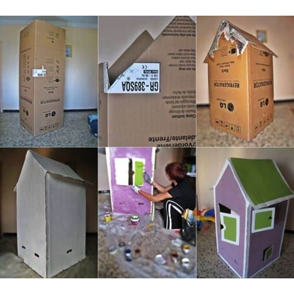 juguetes con cajas de cartón casita