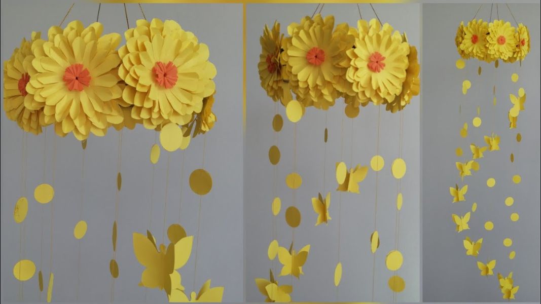 adornos colgantes de papel flores con petalos