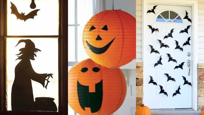 decoracion de halloween exterior con efectos luminosos
